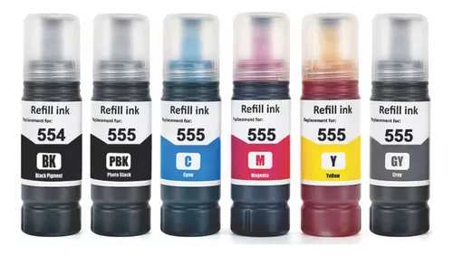 [CP0288] TINTA GENÉRICA T555 PARA IMPRESORAS EPSON L8160 Y L8180 (JUEGO DE 6 COLORES)