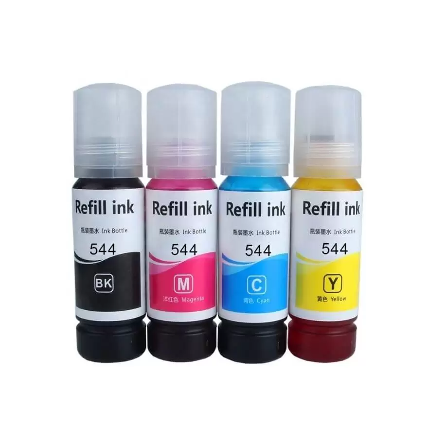 KIT DE TINTA 544 GENÉRICA PARA IMPRESORAS EPSON, L5590, L1250, L3250 Y OTROS MODELOS COMPATIBLES.